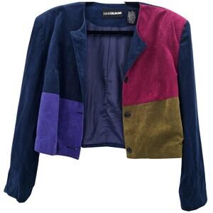 Diane Gilman Ultrasuede Blazer Womens Small Colorblock Blue